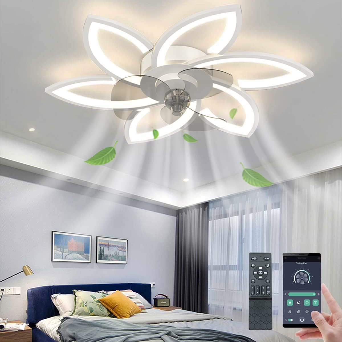 

LED Ceiling Fan with Light Curator, 10-tatami mat size, ColorDimmingAirflow Adjustable, DC Motor, ForwardReverse Rotation, Timer Function, Energy