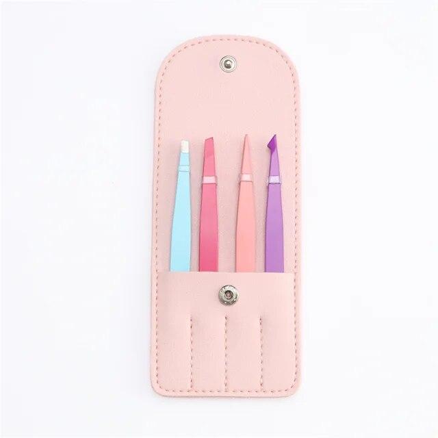 

Рождественский подарок, набор из 4 предметов, профессиональный пинцет для бровей, набор зажимов для ресниц из нержавеющей стали, многофункциональные инструменты для красоты розовый