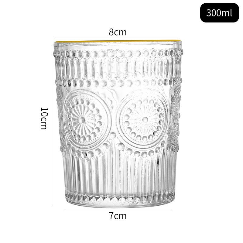 Embossed Sunflower Glass with Golden Rim – Elegant Cup for Juice, Cold Drinks, or Beer