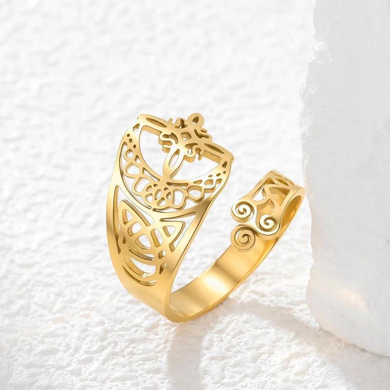 Witch Knot Trinity Knot Open Cuff Ring Stainless Steel Adjustable Ring Jewelry For Women