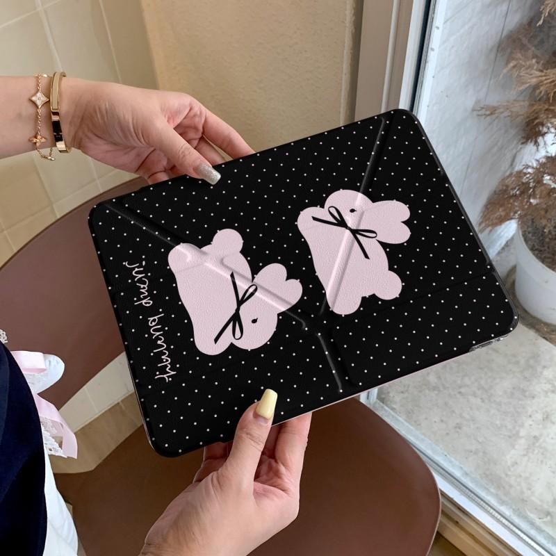 Cute Polka Dot Bunny Bow Case IPad Air 4 5 6 10.9 Inch Pro 11 13 Shockproof Side-Attach Cover With Sleep/Wake Function