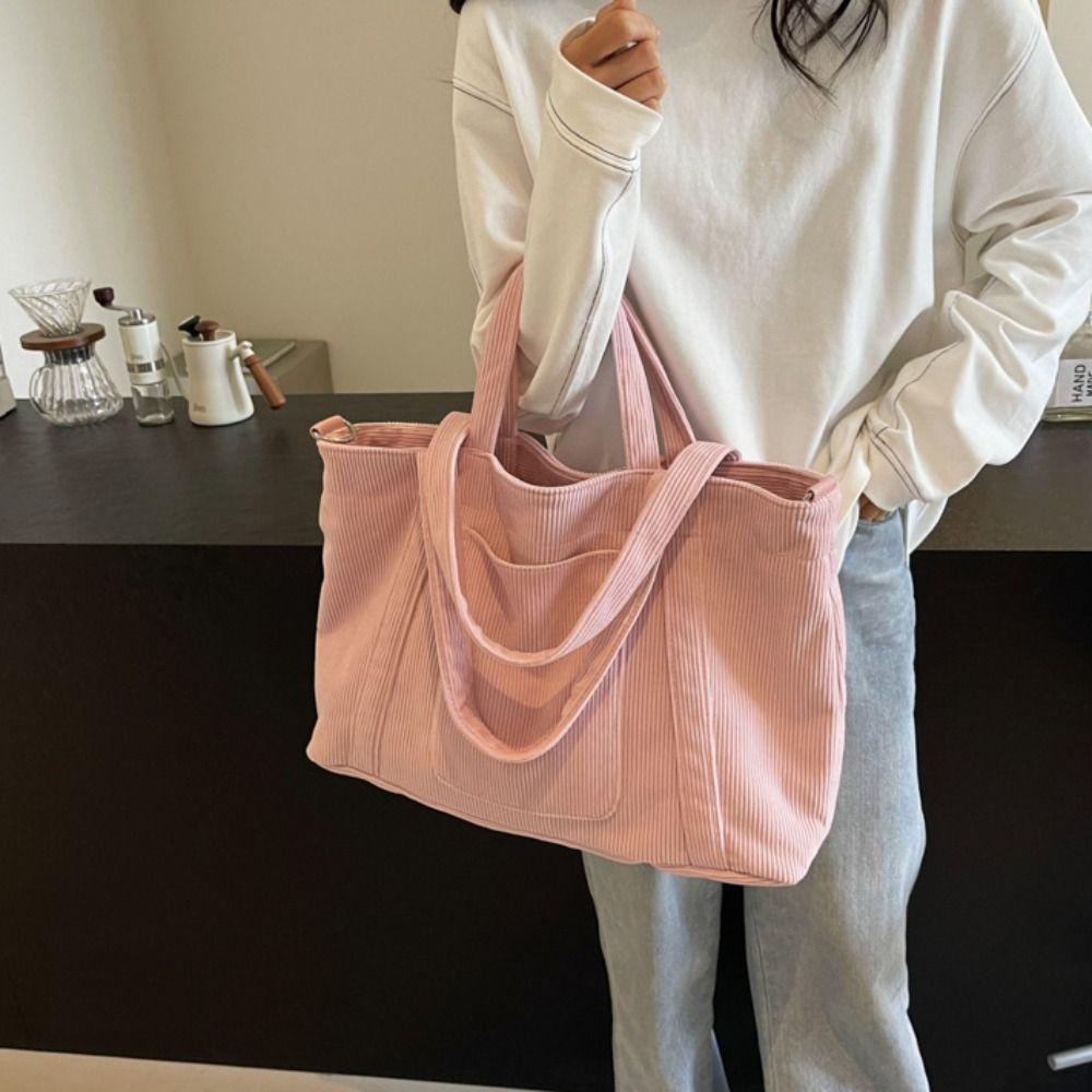 Solid Color Canvas Tote Bag Casual Crossbody Bag Casual Corduroy Shoulder Bag  Shopping