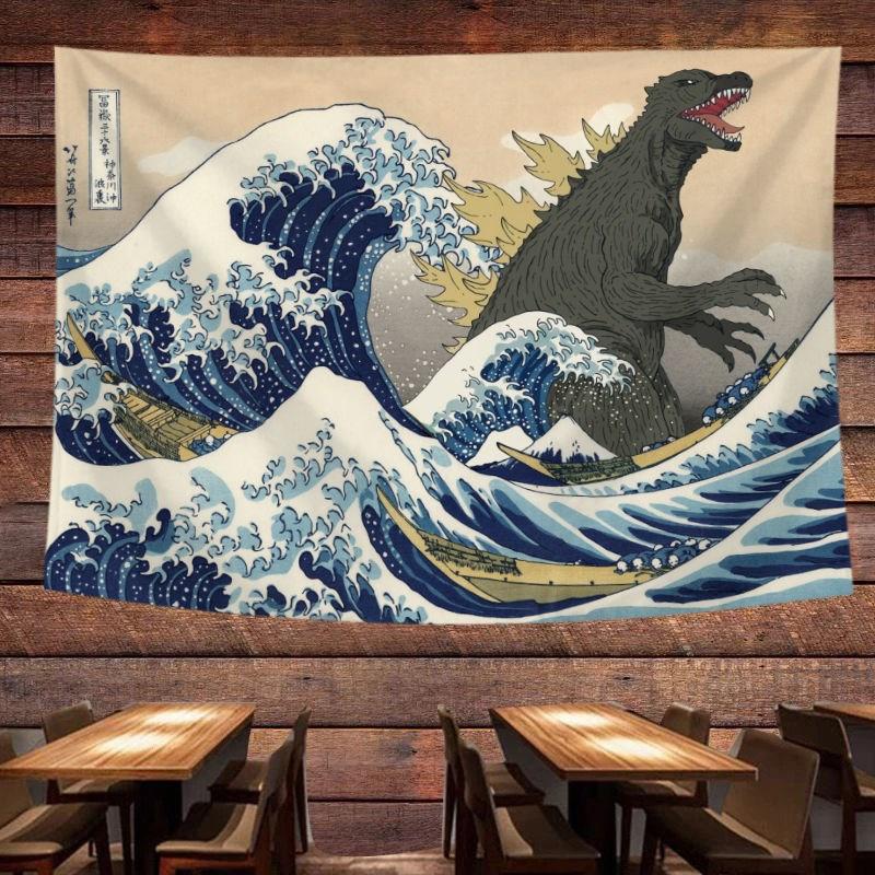 Japanese Tavern Sea Wave Tapestry Ghost Samurai Decorative Tapestry Room Decoration Home Decor Dorm Wall Hanging Backdrop Cloth
