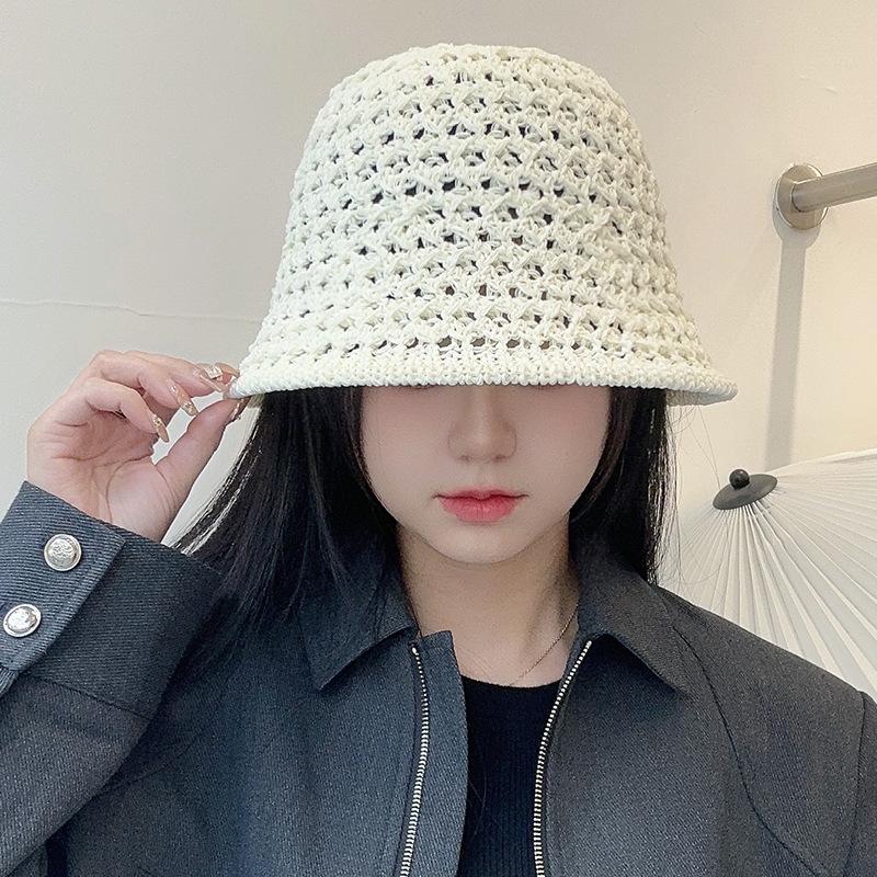 Hat Women's Woven Hollow Straw Hat Summer Breathable Sunshade Sun Protection Hat Outdoor Beach Face Small Versatile Basin Hat