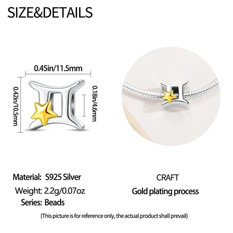 

New Copper Sparkling 12 Zodiac Signs Charm Beads Fit Original Pan Bracelet Diy Women Fashion Jewelry Gift