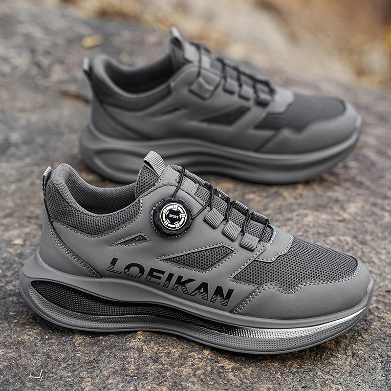 Men's Rotating Button Running Shoes, Breathable Mesh Quick Lacing Athletic Sneakers