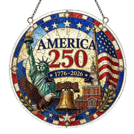 Acrylic Jigsaw Puzzle Suncatcher, US 250th Anniversary DIY Sun Catcher Kit, Stained Glass Style Patriotic Window Hanging Ornament for Independence Day
