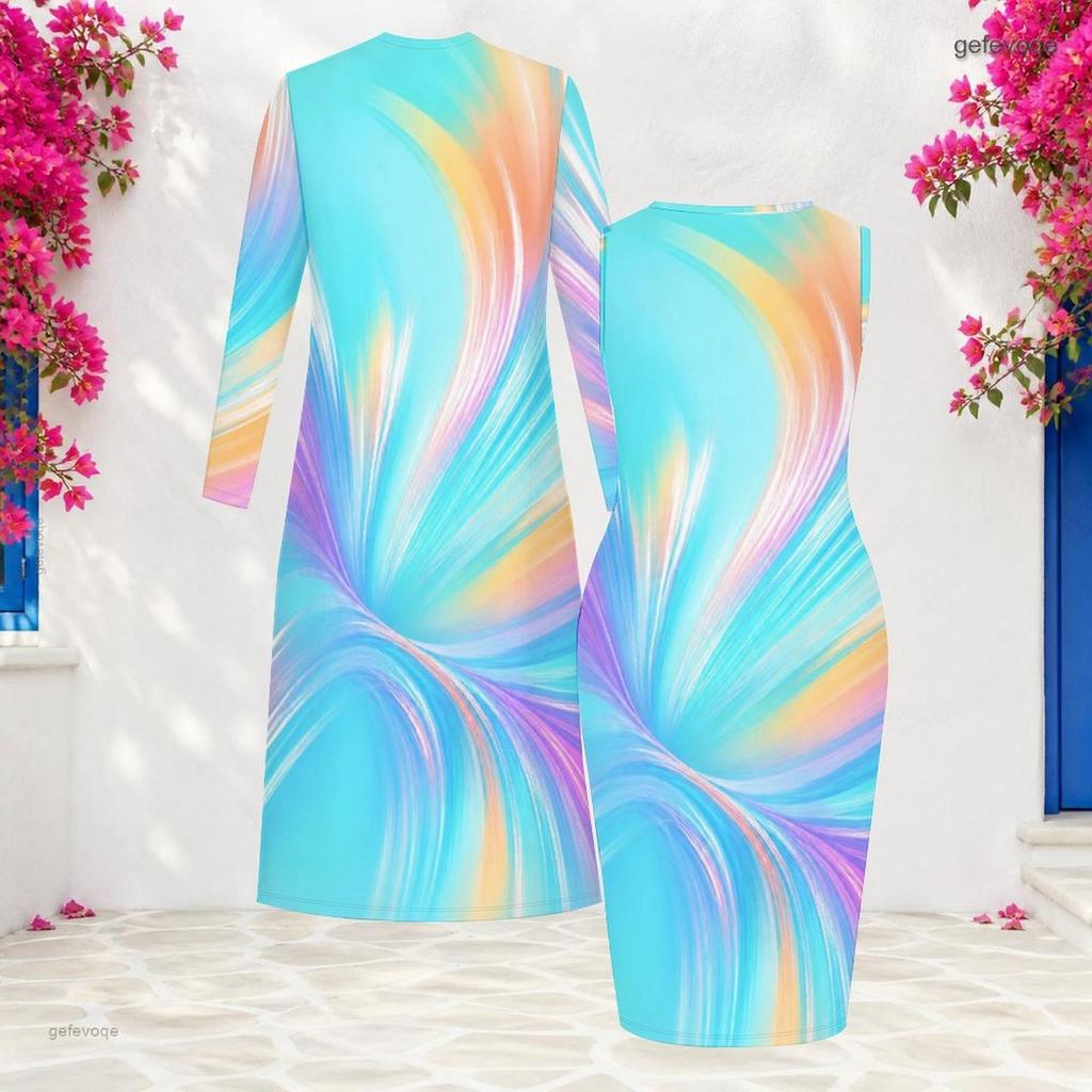 Women Plus Size Multicolor Printed Two Piece Set Sleeveless Bodycon Dress Long Sleeve Open Front Cardigan