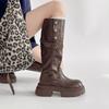British Style Retro Style Thick Heel Leather Boots Thick-soled Boots Women's Autumn and Winter Fashion Thin Sleeve Tall Fashion Boots