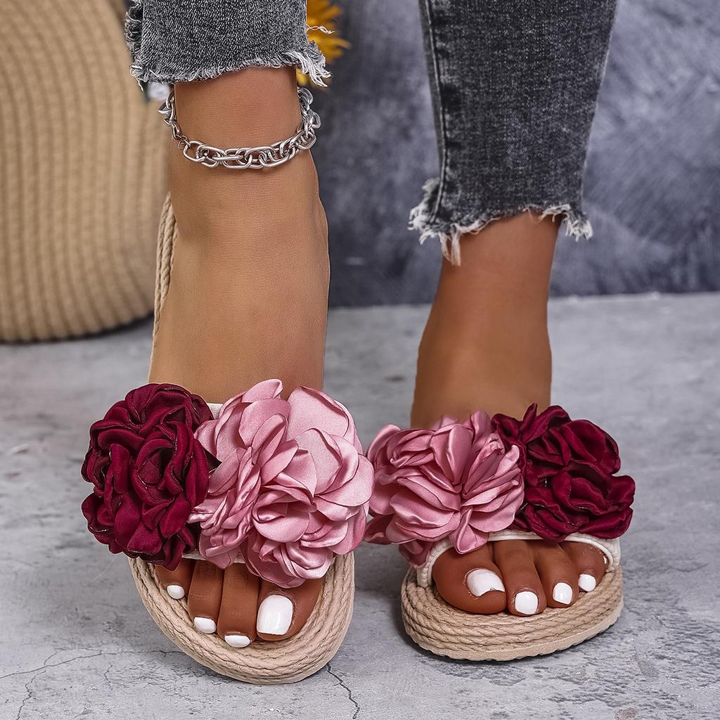 Modische Damen-Slipper, mehrfarbig, mit großem Blumenmuster, ideal für Studenten, Urlaub und Strand. Leicht, rutschfest und strapazierfähig.