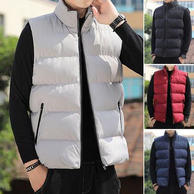 Colete de algodão masculino outono inverno gola alta sem mangas zíper carcela jaqueta com bolsos