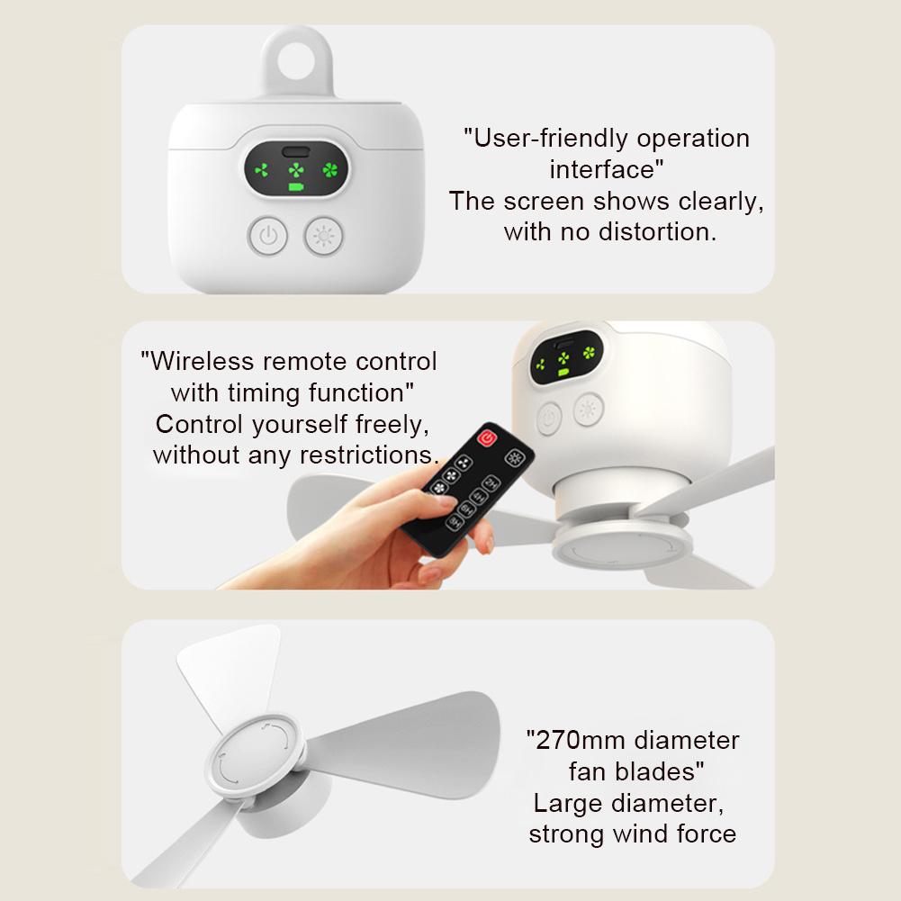 3-in-1 Ceiling Fan LED Lighting Fan USB Rechargeable Tent Hanging Fan Remote Control Low Noise Bedroom Household Appliances