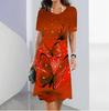 Elegant Women Summer Floral Print Beautiful Plus Size Midi Dress One-piece Female Dresses