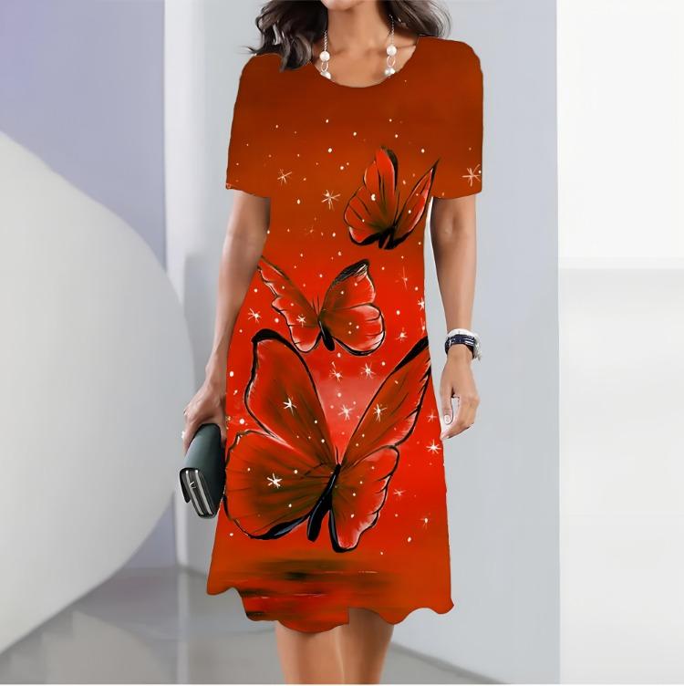 Elegant Women Summer Floral Print Beautiful Plus Size Midi Dress One-piece Female Dresses
