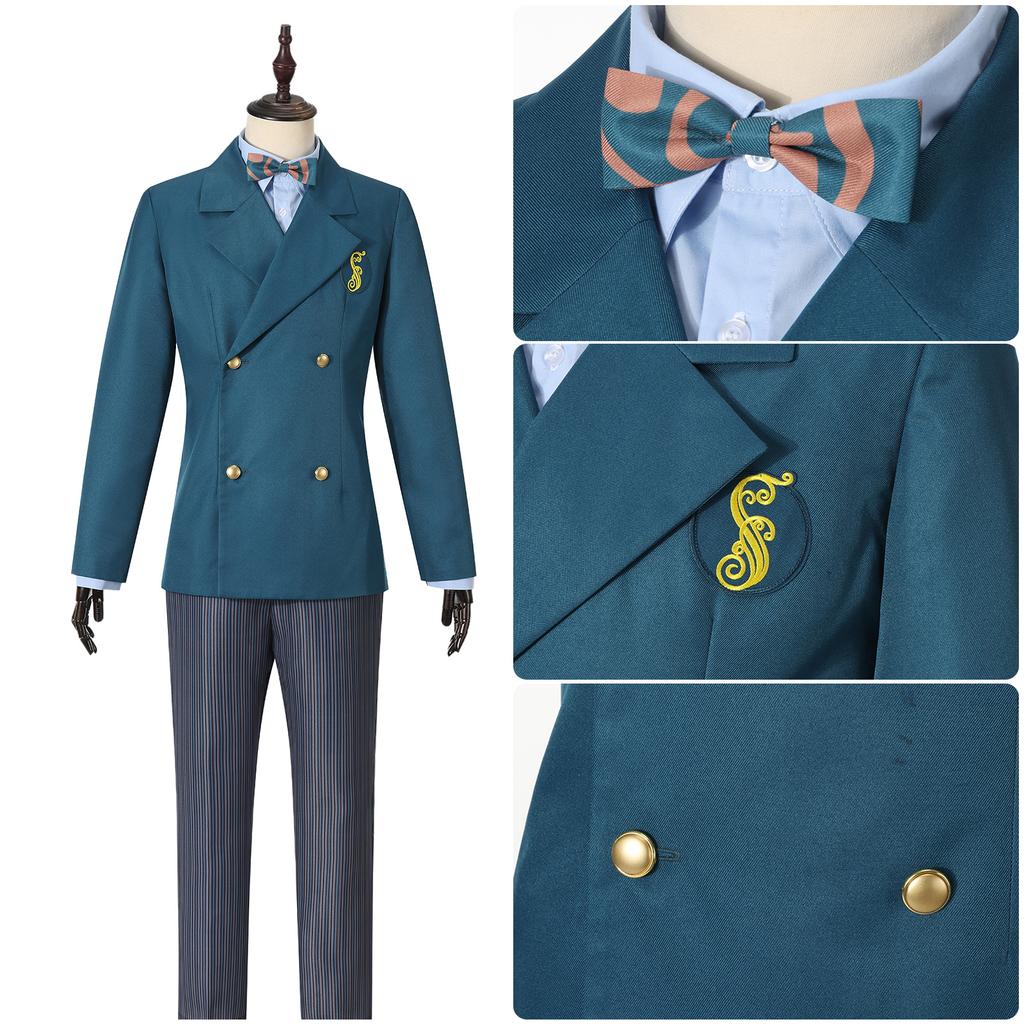 Fiyero Boq School Uniform Cosplay Costume Blue Shirt Green Coat With Pant Full Set For Halloween Christmas Party