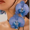 Exaggerated Temperament Blue Stereo Butterfly Orchid Flower Stud Earrings Necklace Set Earrings for Women Trendy Romance Jewelry
