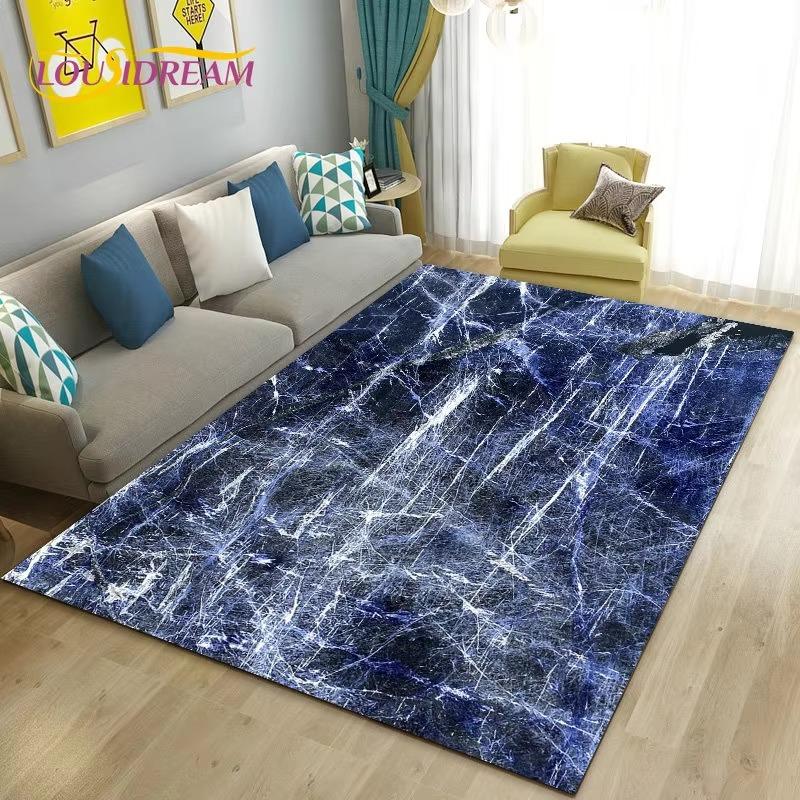 Colour Blue Gold White Marble Area Rug Large Carpet Rug for Living Room Bedroom Sofa Doormat Decoration Kids Non-slip Floor Mat