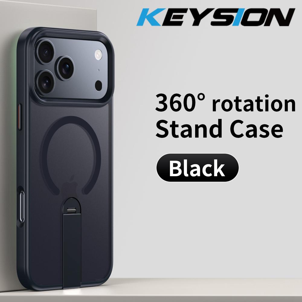 KEYSION 360 Hidden Metal Stand Magnetic Case for Magsafe for iPhone 17 Pro Max Air Transparent Matte Shockproof Phone Back Cover