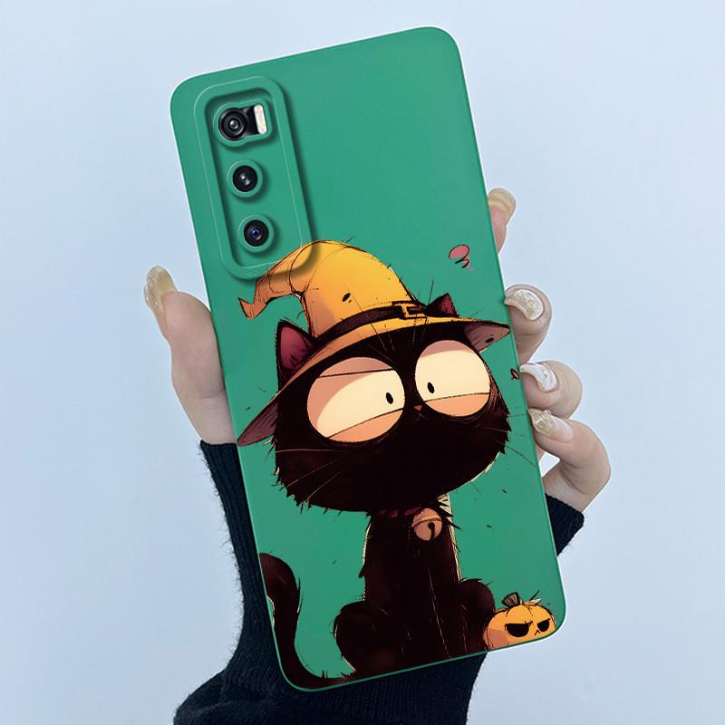 For Vivo V20 SE Case V2022 V2023 Lovely Cartoon Cat Liquid Silicone Soft TPU Shockproof Bumper For Vivo V20SE Phone Cover Funda