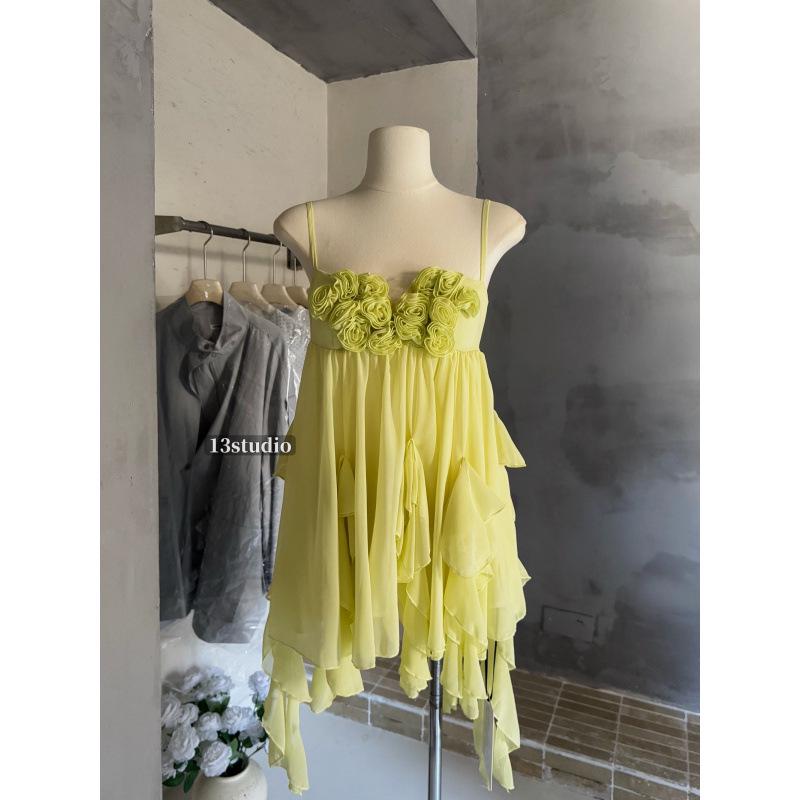 

Xiangtianeer French Strappy Women s Layered Dress - 2026 Early Spring Vacation Outfit Large жёлтый