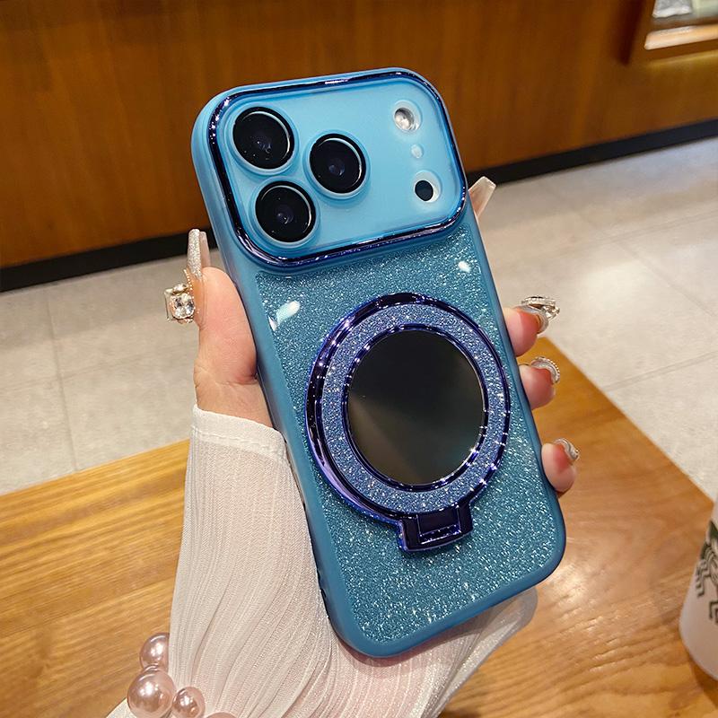 Glitter Lens Film Full Protection Phone Case for IPhone 17 Air 16 15 14 13 12 Pro Max 17Pro Mirror Magnetic Bracket Cover Capa