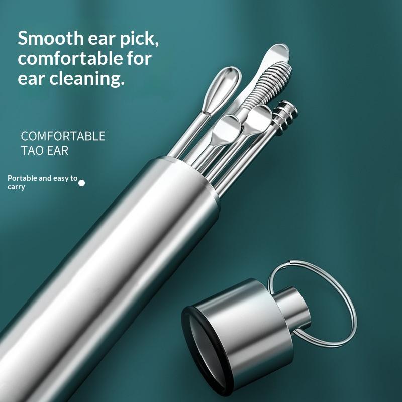 6Pcs Portable Ear Pick Set Stainless Steel Ear Wax Remover Tools with Non-slip Handle for Daily Ear Cleaning Use