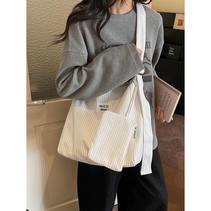 Striped Tote Bag for women2026Spring and Summer New Large-capacity Commuter Shoulder Bag, Simple and Versatile Canvas Crossbody