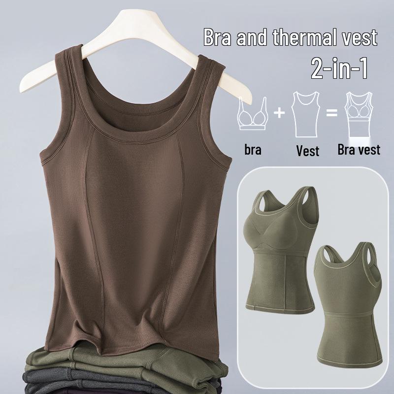 Women's Fleece-Lined Sleeveless Vest with Chest Pads - Seamless Slimming Base Layer for Autumn/Winter