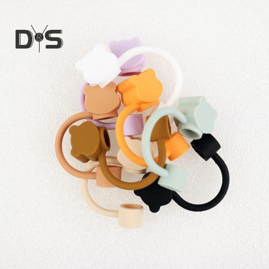 2/8 ks Silikonové krytky na brčka pro 40oz kelímky, opakovaně použitelné, design ve tvaru medvídka, chrániče konců brček, víčka, prachovka pro domov, kolej, restauraci