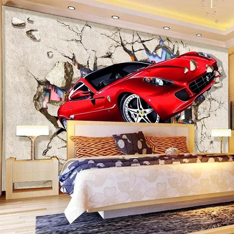 3D Tapeta Červené Auto Foto Tapeta Kreslená Dětská Ložnice Obývací Pokoj Domácí Dekorace Nástěnná Malba