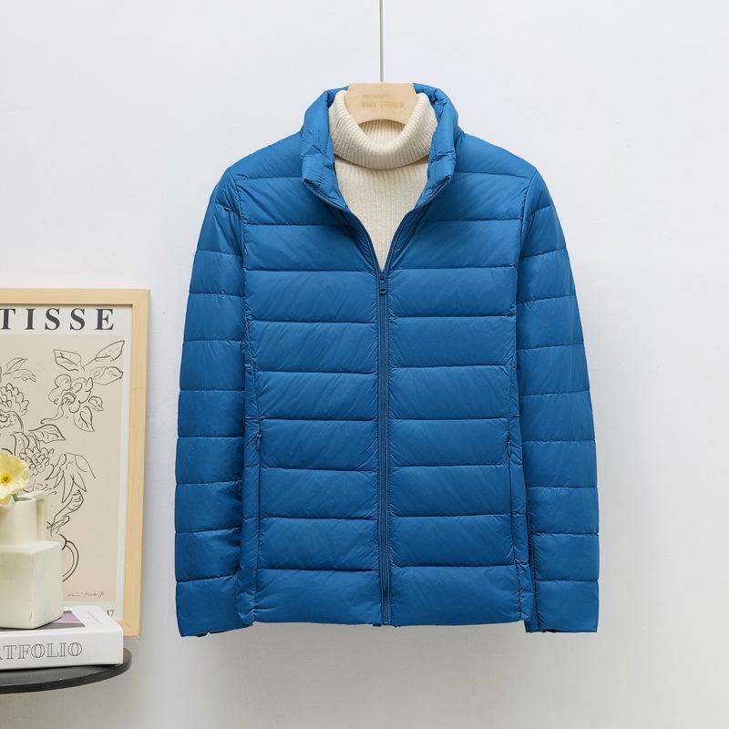 Damen Leichte Koreanischer Stil Stehkragen Kurze Daunenjacke, Übergröße, Weiße Entendaunen, Trendig K-8711