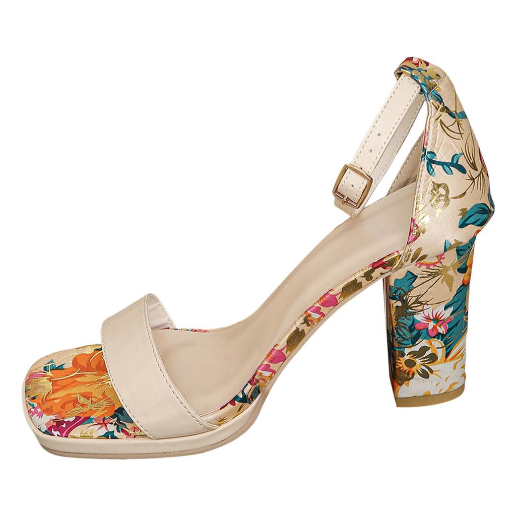 Women Sandals Fashion New Pattern Flower Print Open Toe Breathable And Comfortable Strap High Sandals Shoes for Women Dress