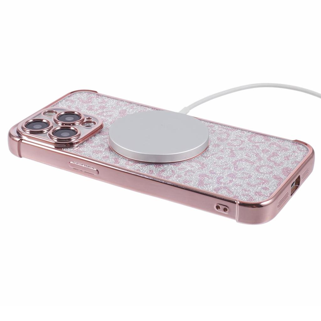 HRF Series for iPhone 13 Pro Max Case Electroplating TPU Magnetic Phone Cover Leopard Pattern