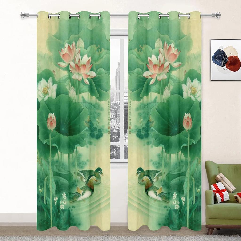 Lotus Curtains for Living Room Landscpe Thick Window Curtain for The Bedroom Aesthetic Room Decor Scenery High Shading Curtain