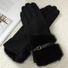 Women's Winter Suede Gloves with Fur Cuffs Soft Warm Touchscreen Cycling Gloves Ladies Fleece Lined Windproof Gloves for Cold Weather