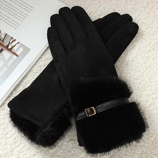Women's Winter Suede Gloves with Fur Cuffs Soft Warm Touchscreen Cycling Gloves Ladies Fleece Lined Windproof Gloves for Cold Weather