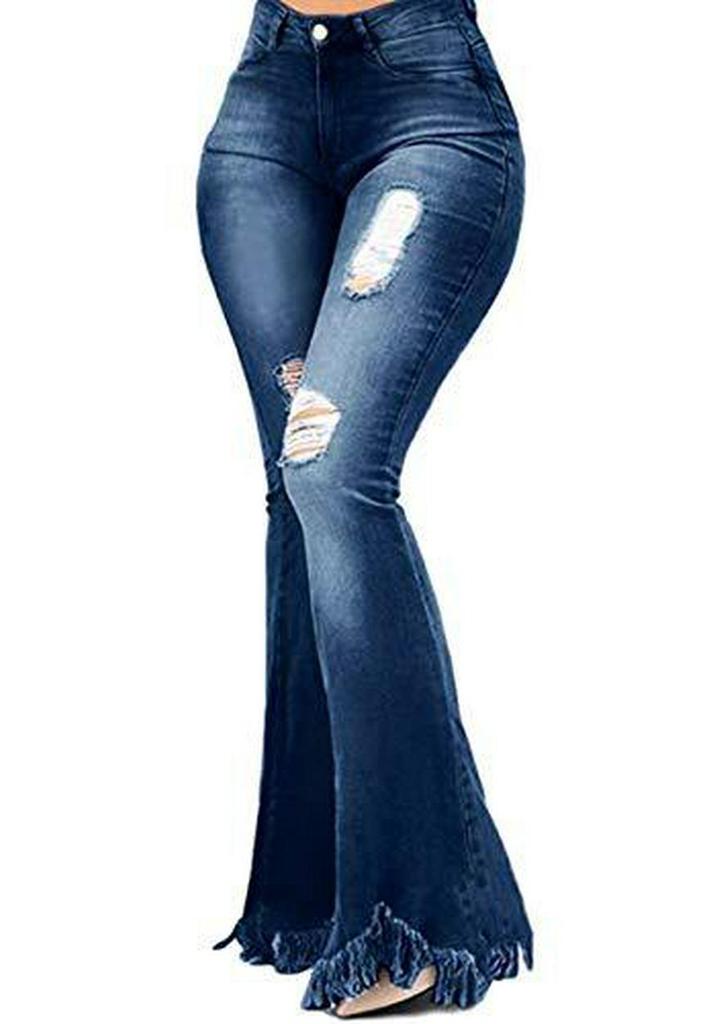 2022 European & American Women's High Elastic Ripped Flare Jeans