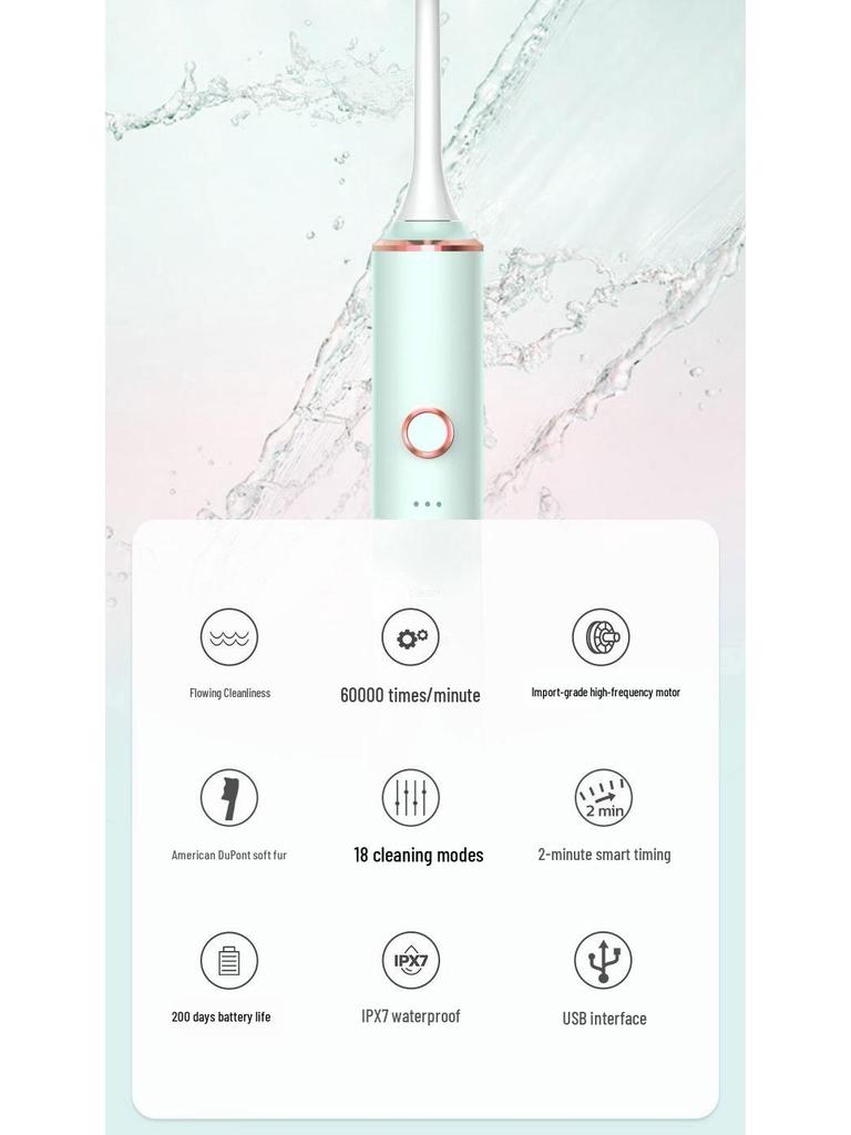 Rechargeable Sonic Electric Toothbrush for Men and Women - Adult Model, Soft Bristles, Waterproof, Long Battery Life.