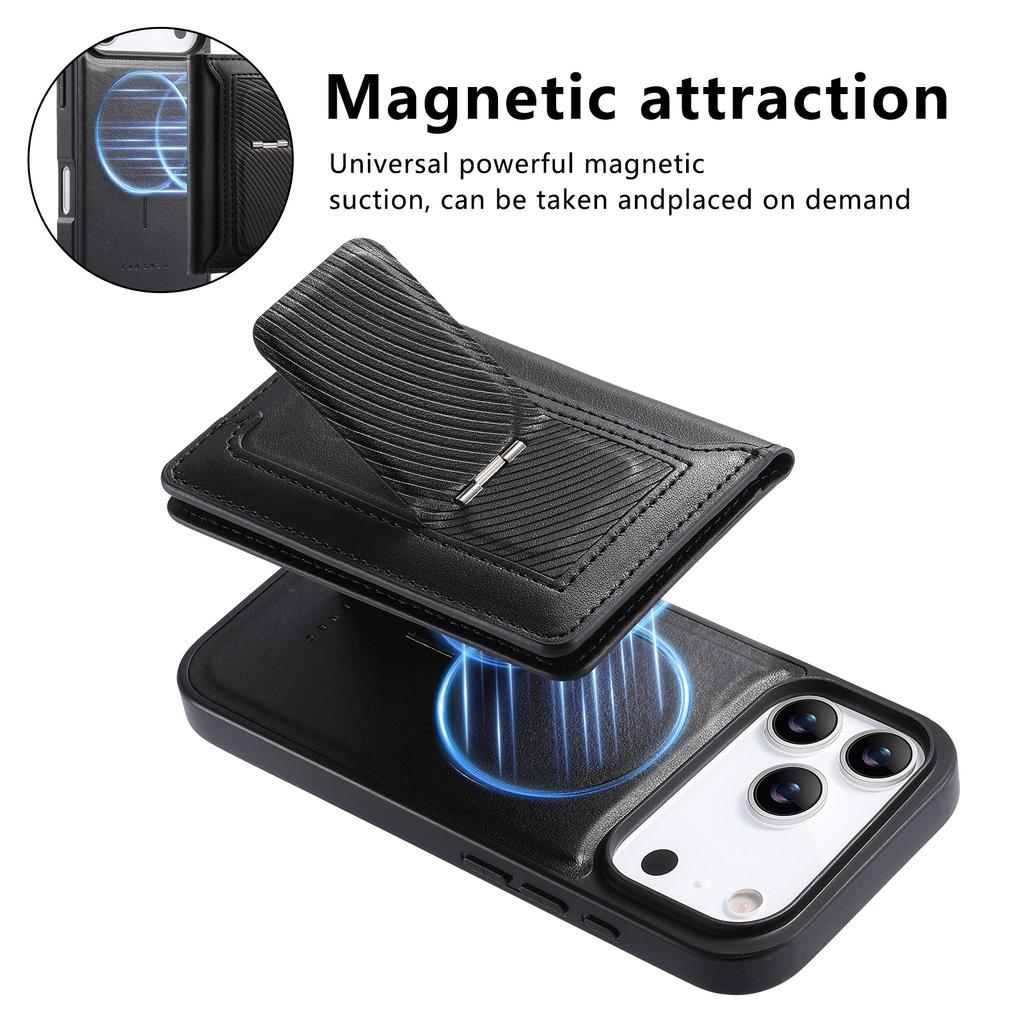 CASENEO For iPhone 17 Pro Detachable Magnetic Phone Case with Card Holder Kickstand TPU PU Leather PC Phone Cover Compatible with MagSafe