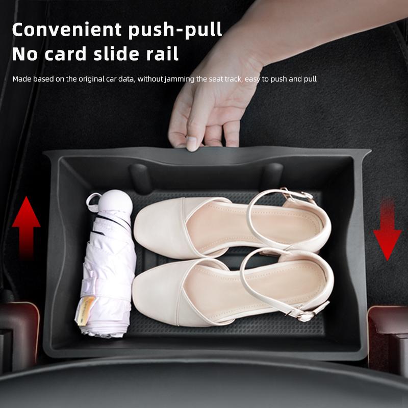 Under Seat Storage Box For Tesla Model Y 2021~2024 Center Console Organizer Bins Front Backseat Bag Trash Tray Accessories