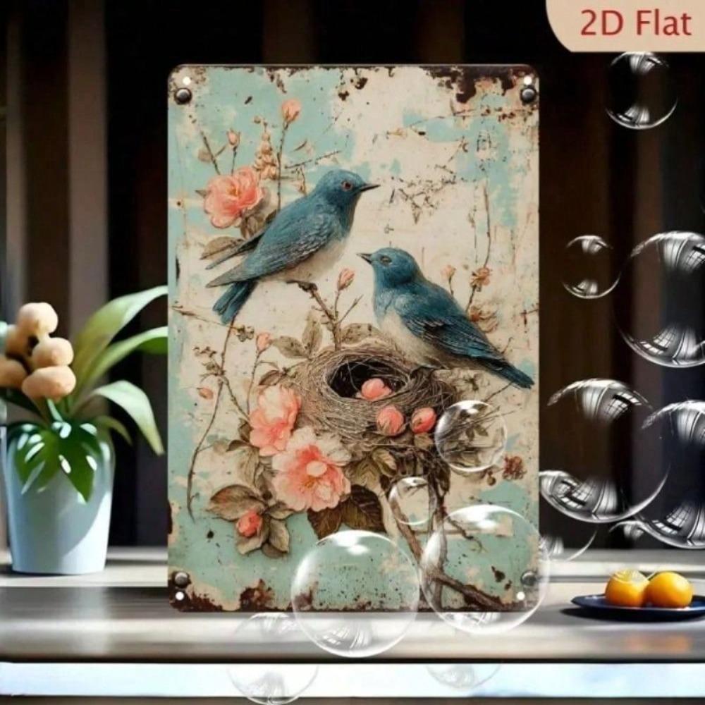 Vintage Metal Sign, Birds & Flowers Wall Decor for Home