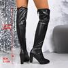 Women's Leather Boots  Autumn Winter New Size 43 Comfortable Pointed Toe Back Strap High Thick Over The Knee Boots for Women