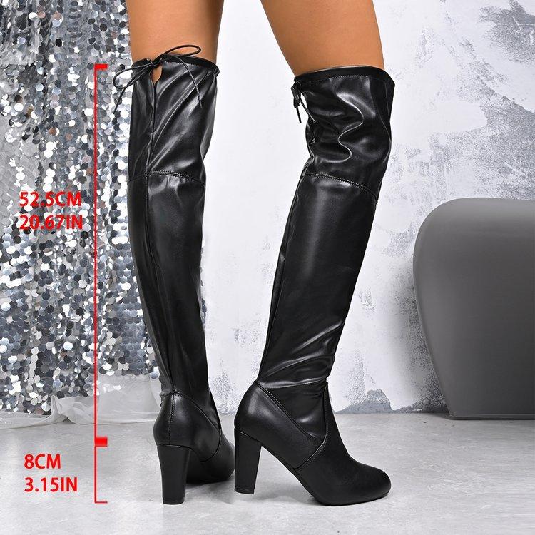 Women's Leather Boots Autumn Winter New Size 43 Comfortable Pointed Toe Back Strap High Thick Over The Knee Boots for Women