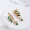 Rose Gold With Green Natural Zircon Long Dangle Earrings For Women Retro Ethnic Wedding Party Fine Jewelry