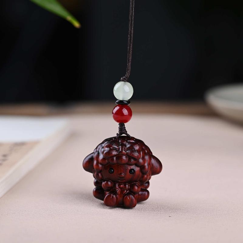 Cute Sheep Goat Shape Charm Diy Making Accessories Jewelry Findings Keychain Components Wood Car Keyring Sandalwood Keychains