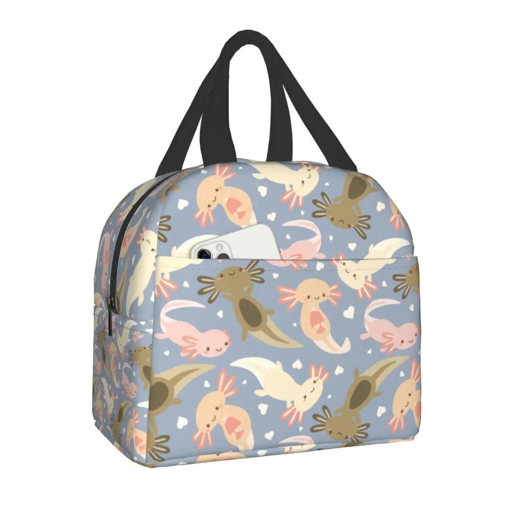 Cute Axolotls Lunch Bag For Women Kids School Children Food Cooler Warm Insulated Lunch Box Portable Camping Travel Picnic Bag