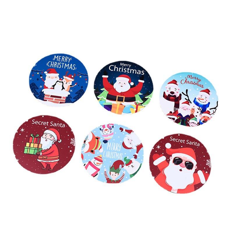 5Pcs/set Merry Christmas Round Cup Mat Table Placemats Coaster Anti-slip Kitchen Cushion Romantic Wedding New Year Party Pad