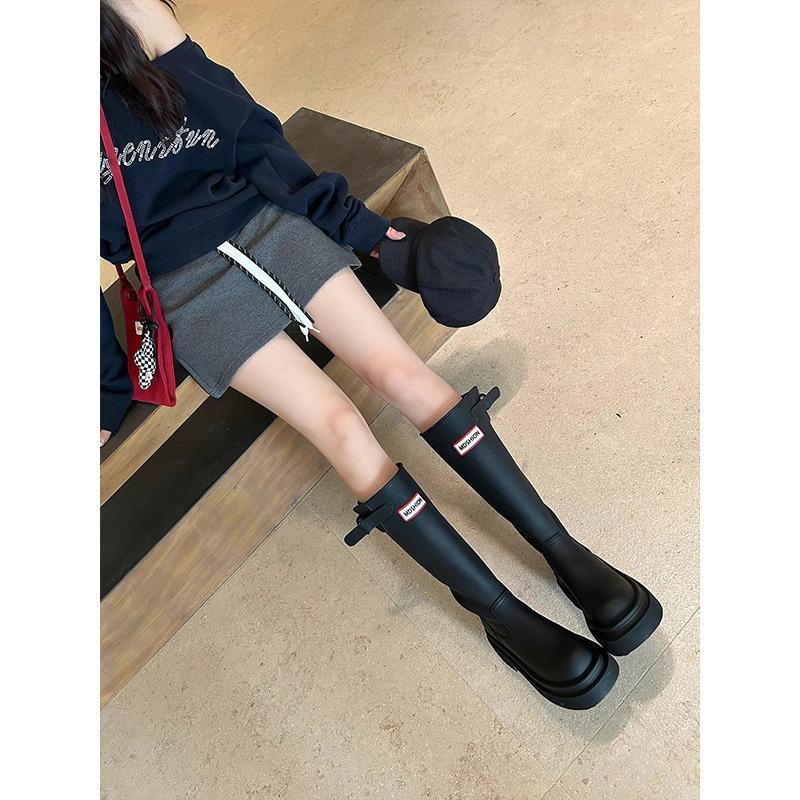 Red Thick-soled Knight Boots Women's New Sleeve Thick Heel Long Tube Waterproof and Non-slip Rain Boots