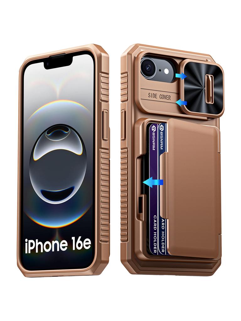 RFID-Blockierende Geldbörsenhülle mit Kartenhalter, ausziehbarer Kameraabdeckung, PC+TPU Schutzhülle für iPhone 16e/iPhone 17e - Schwarz