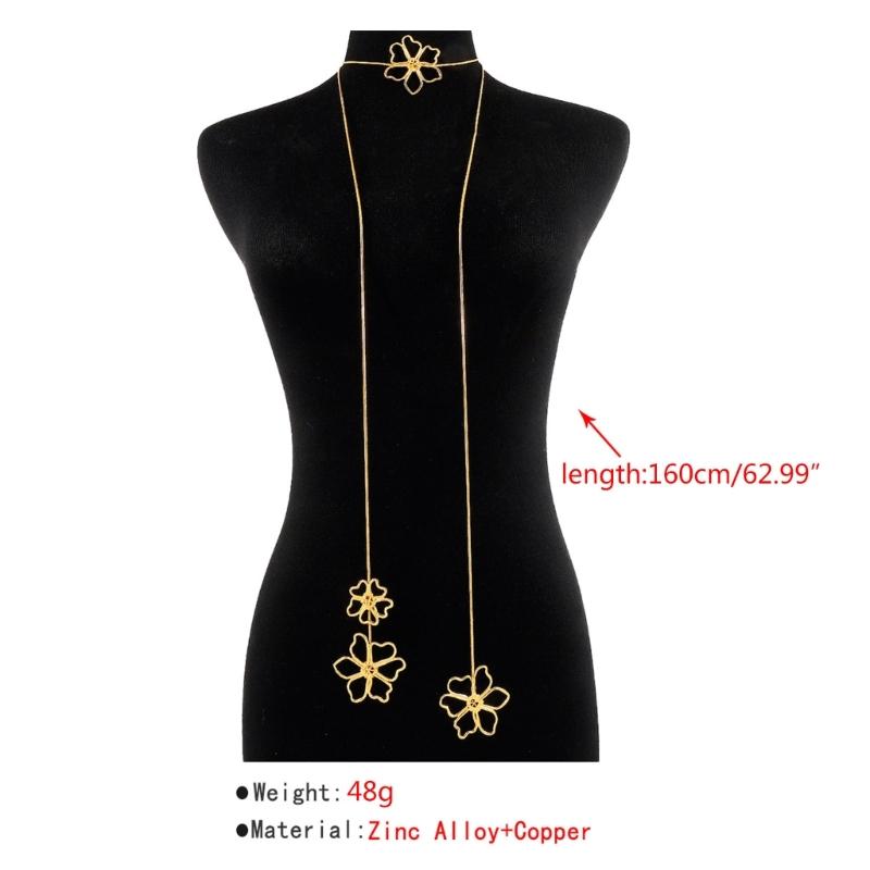 Vintage Metal Long Tassel Flower Pendant Choker Necklace Jewelry for Women Alloy Twist Multilayer Body Chain Necklace